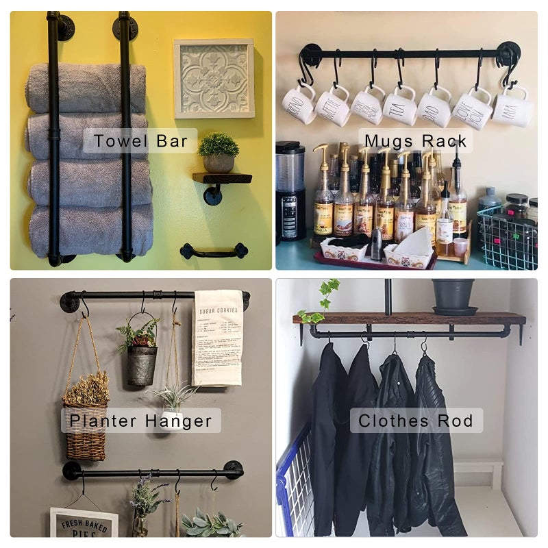 WuGeShop Industrial Pipe Towel Bar Rack  50.4 Inch Black Towel Rod with 3 Hooks  Wall Mount Bath Towel Rack Holder  Rustic Bathroom Hardware Towel Bar Accessory - Image 4